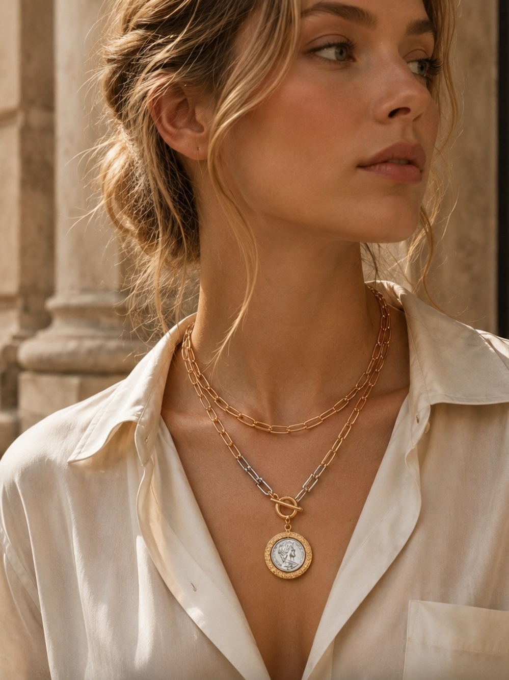 Vintage Roman Coin Charm Necklace